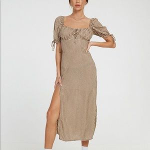Motel rocks Short sleeve brown gingham check midi dress